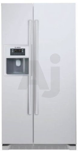 Bosch Evolution 500 Series B20CS51SNW 20.2 cu. ft. Counter-Depth Side-by-Side Refrigerator with 3 Slide-Out Spill Proof Glass Shelves, Multi-Flow Shower Cooling System, SUPERCOOL/SUPERFREEZE Functions, External Ice/Water Dispenser and Hidden Hinges: White