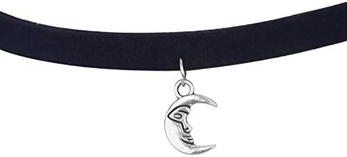 Longil Girls Handmade Black Velvet Choker Necklace with Moon Pendant