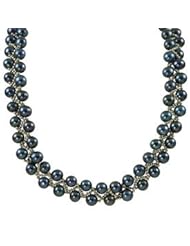 18" 7-8.5mm Dyed cobalt blue freshwater cultured pearl and sterling silver bead necklace.