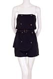 Mustard Seed Wrapped Front 8 Large Brown Buttons Elastic Back Waistline Strapless Fabric Belt Shortalls Jumpers Rompers Black