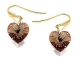 9ct Yellow Gold Black Crystal Heart Drop Earrings