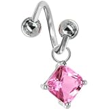 Pink Gem DIAMOND SOLITAIRE Spiral Twister Belly Ring