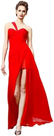 UnionFashionLi Women's One-shoulder Floor-Length Evening Dress Red Size US 10