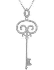 Sterling Silver Round Cubic-Zirconia Key Pendant Necklace, 18"
