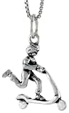 Sterling Silver Oxidized Boy on Scooter Pendant, 3/4 (19mm) tall