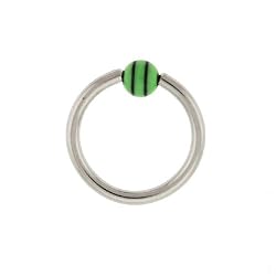 STAINLESS STEEL HOOPS WITH BALL GREEN/BLACK DESIGN Gauge: 14, Ball Size: 4mm, Length: 12mm Sold as a Pair