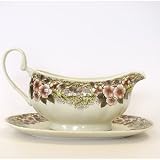 Churchill China Thanksgiving Turkey Multi Colors Gravy Boat and Stand