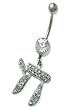 Stainless Steel Dangle Belly Ring with Clear CZ - Chai (Life) - Sold Individually