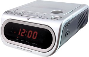 GPX C208 AM/FM Clock Radio with Top Load CD Player (Silver)