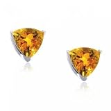 White Gold Trillion Cut Citrine Gemstone Stud Earrings