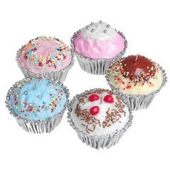 Set of Four Assorted Individually Scented Multi-Coloured Fairy Cake Candles.