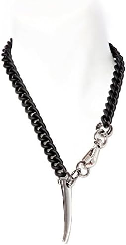 Handmade Unisex Black Choker Necklace with Silver Horn Spike Pendant, Sporty Industrial, Modern Tribal, Mens Necklace, Casual Chic, Gift by FINERBLACK