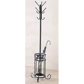 Sandy Black Finish Metal Coat Rack Stand w/Umbrella Stand