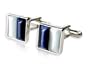 Elegant Navy Blue & White Square Cufflinks Framed in Silver with Gift Box