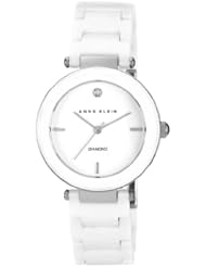 Anne Klein Womens AK/1019WTWT White Ceramic Bracelet Watch with Diamond Marker
