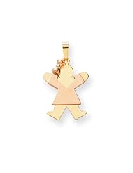 14k Two-Tone Small Girl with Bow on Left Engravable Charm Cyber Monday Special