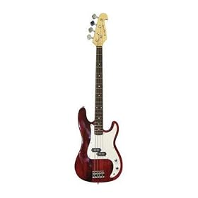 Austin Bazaar 43" Transparent Red Electric Bass with Carrying Bag and Accessories