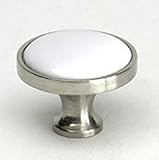 Cabinet Knob, Manchester, Brushed Nickel and White