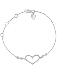 Meira T Solid 14K White Gold Diamond Open Heart Charm Chain Bracelet