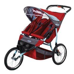 Run Around LTD Fixed Wheel Double Stroller - Teal/ Brick