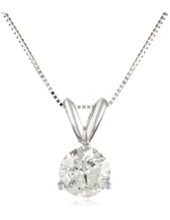 IGI Certified 14k Gold Round-Cut 3-Prong Diamond Solitaire Pendant (3/4 cttw, I-J Color, I1-I2 Clarity), 18"