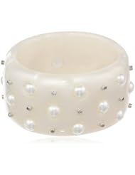 Miriam Salat Pearl and Cubic-Zirconia Black Stud Hinge Cuff Bracelet, 2.75"
