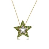 14 Karat Yellow Gold Star Pendant W Emeralds and Diamonds