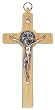 Saint Benedict Crucifix in Natural Wood and Silver Corpus - 8'' in Height - MADE IN ITALY