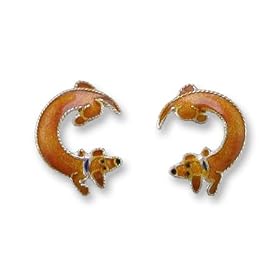 Clearly Charming Dachshund Post Silver & Enamel Earrings
