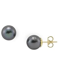 Tahitian Black Pearl Earrings in 14K Yellow Gold (9-10mm)