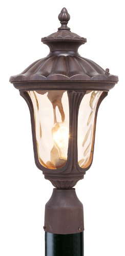 Livex Lighting 7655-58 Oxford 1 Light Imperial Bronze Cast Aluminum Post Head Lantern with Light Amber Water Glass