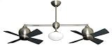 Metropolitan Modern Double Ceiling Fan in Satin Nickel with Light & Remote