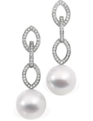 18K Palladium White Gold Pair 1/2Cttw/12.00mm Round South Sea Cultured Pearl & Diamond Earring