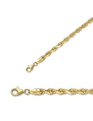 8" 14K Yellow Gold 4.0mm (1/6") Polished Solid Diamond Cut Royal Rope Chain w/ Pear Shape Clasp