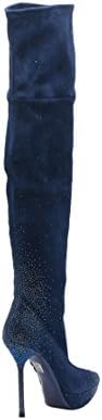 Loriblu Blue Suede Platform With Crystals Tall Over Knee Boots Size 39