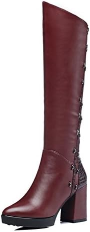 JackGon New England autumn and winter 2014 fashion casual round high-heeled boots waterproof metal decorative side zipper fashion boots Red 8 B(M) US