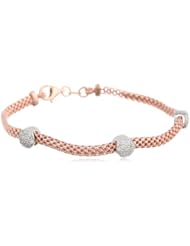 Italian Sterling Silver Gold or Rhodium Plated Mesh and Cubic-Zirconia Stations Bracelet, 7.5"