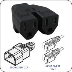 IEC C14 to NEMA 5-15R (x2) Adapter / Splitter