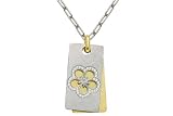 14K White and Yellow Gold Matte-Finish Two-Plate Flower Pendant, Enhanced with Pave Set Diamonds, Sliding on a 17 White Gold Open-Link Necklace.