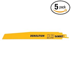 DEWALT DW4869 9-Inch 18TPI Demolition Bi-Metal Reciprocating Saw Blade - 5 Pack