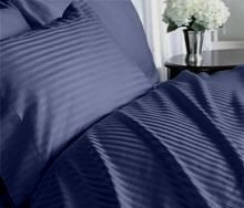 Homespell Egyptian Cotton Bed Sheet Set 500 Thread Count Sateen Stripe (Navy Blue) Full