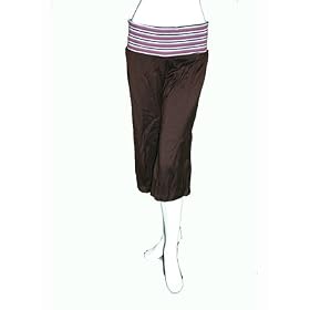 T-BAGS Stripe Stretch Waist Gaucho Pants in Brown