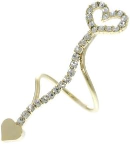 Goldtone Spiral Heart Shape Rhinestone Knuckle Armor Love Ring (Goltone)