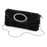 Black Rosette Diamante Clutch Bag With Chain AJ23070