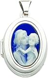 14K White Gold Mother Baby Cameo Oval Locket Jewelry