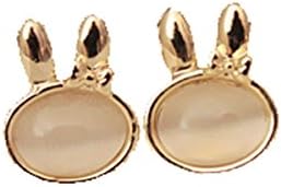 Women Girl Jeweled Bunny Stud Earrings (Pearl)