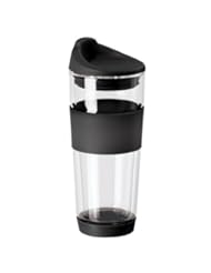 Kitchen: Oggi Double Wall Borosilicate Glass Travel Mug with Silicone Top and Grip, 16-Ounce, Black - Oggi