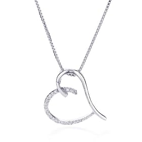 Sterling Silver & Diamond Heart Pendant with 18" Box Chain