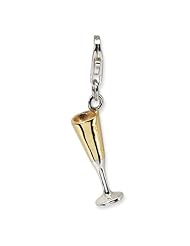 Sterling Silver Gold-plated Champagne Glass w/Lobster Clasp Charm