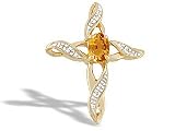 14K Yellow Gold Genuine Oval Citrine and Diamond Cross Pendant